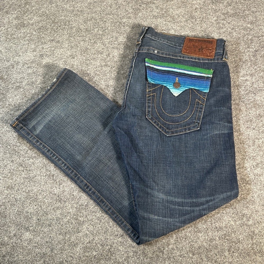 True Religion Ricky BAJA Jeans Men's 40x34 Designer Denim Serape Pocket Y2K
